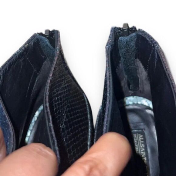 AllSaints Spitelfield Black Iridescent Snakeskin Emboss Leather Booties Women 8 - Picture 11 of 11